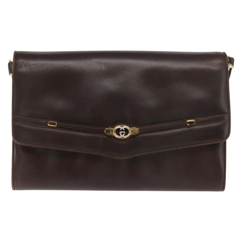 Gucci Leather Shoulder Bag Dark Brown